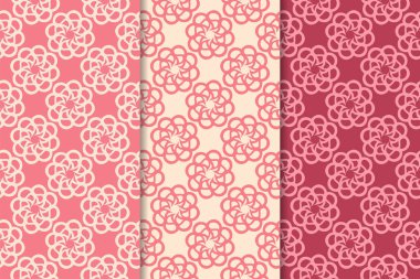 Kırmızı çiçekli süsler kümesi. Kiraz pembe dikey Dikişsiz desen. Duvar kağıdı arka plan