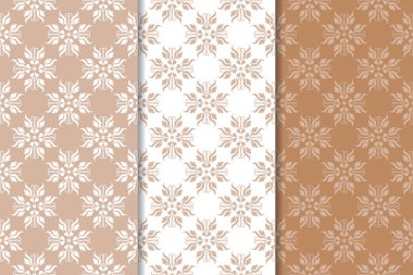 Çiçek süsler kümesi. Kahverengi, bej ve beyaz Dikişsiz desen Tekstil ve duvar kağıtları için