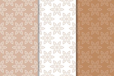 Kahverengi çiçek arka planlar. Tekstil ve duvar kağıtları için dikişsiz desen seti