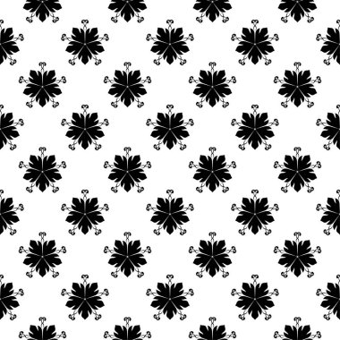 Kesintisiz beyaz zemin üzerine siyah çiçek süsleme. Tekstil ve duvar kağıtları için seamless modeli
