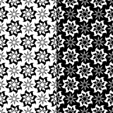 Siyah ve beyaz çiçek arka planlar. Tek renkli Dikişsiz desen Tekstil ve duvar kağıtları için set