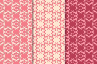 Kırmızı çiçekli süsler kümesi. Kiraz pembe dikey Dikişsiz desen. Duvar kağıdı arka plan