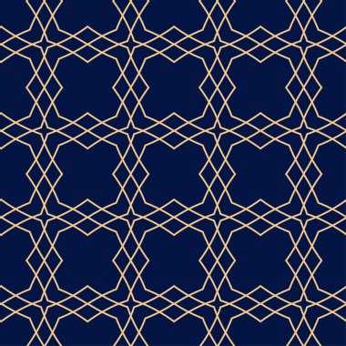 Altın mavi geometrik süsleme. Web, Tekstil ve duvar kağıtları için seamless modeli