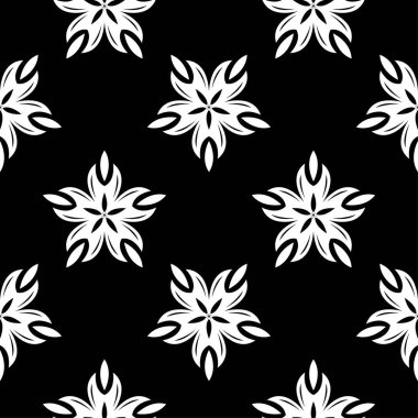 Siyah arka plan üzerine beyaz çiçek süsleme. Tekstil ve duvar kağıtları için seamless modeli