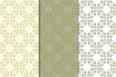 Zeytin yeşili çiçek desenleri. Tekstil ve duvar kağıtları için dikişsiz desen seti