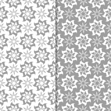 Beyaz ve gri arka plan çiçek kümesi. Tekstil ve duvar kağıtları için dikişsiz desen