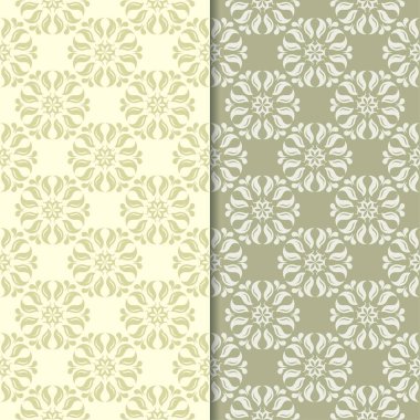 Zeytin yeşili çiçek arka planlar. Tekstil ve duvar kağıtları için dikişsiz desen seti