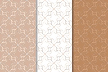 Kahverengi ve beyaz geometrik süsler. Web, Tekstil ve duvar kağıtları için dikişsiz desen seti