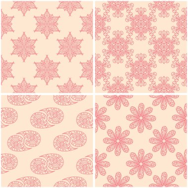 Çiçek desenleri. Dizi sorunsuz arka plan bej ve kırmızı. Vektör çizim