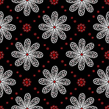 Siyah kırmızı ve beyaz çiçek öğeleri. Sorunsuz arka plan duvar kağıtları için