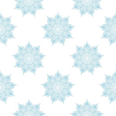 Beyaz zemin üzerine mavi çiçek süsleme. Tekstil ve duvar kağıtları için seamless modeli