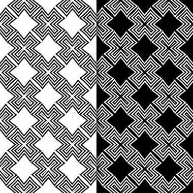 Web, Tekstil ve duvar kağıtları için dikişsiz desen siyah ve beyaz geometrik ayarla