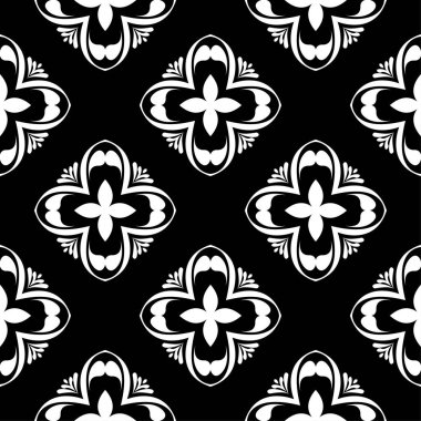 Siyah arka plan üzerine beyaz çiçek süsleme. Tekstil ve duvar kağıtları için seamless modeli