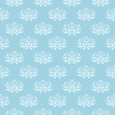 Mavi zemin üzerine beyaz çiçek desenli. Tekstil ve duvar kağıtları için sorunsuz süsleme