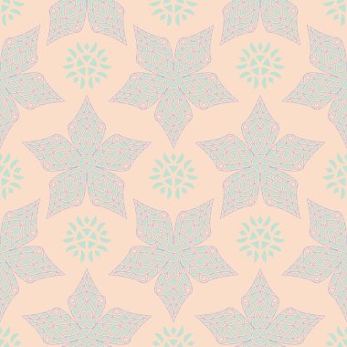 Çok renkli çiçek seamless modeli. Bej renkli arka plan duvar kağıtları, Tekstil ve kumaş için mor ve mavi çiçek öğeleri ile