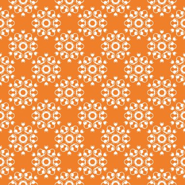 Turuncu zemin üzerine beyaz çiçek süsleme. Tekstil ve duvar kağıtları için seamless modeli