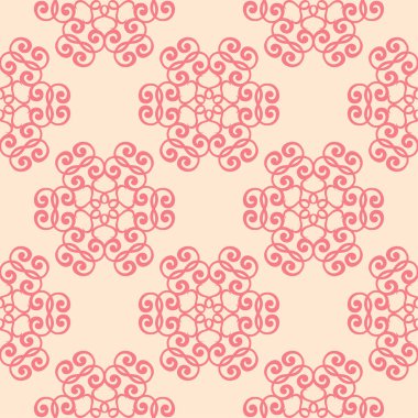 Bej renkli arka plan üzerinde kırmızı çiçekli süs. Tekstil ve duvar kağıtları için seamless modeli