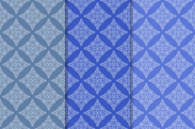 Geometrik süsler kümesi. Web, Tekstil ve duvar kağıtları için mavi dikey Dikişsiz desen