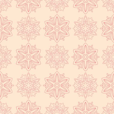 Bej renkli arka plan üzerinde kırmızı çiçekli süs. Tekstil ve duvar kağıtları için seamless modeli