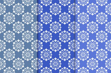 Mavi çiçekli süsler. Duvar kağıtları ve kumaşlar için dikey Dikişsiz desen seti