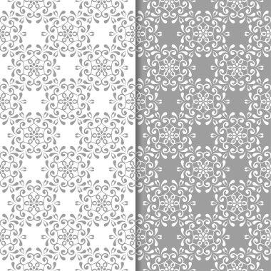 Beyaz ve gri çiçek arka planlar. Tekstil ve duvar kağıtları için dikişsiz desen seti