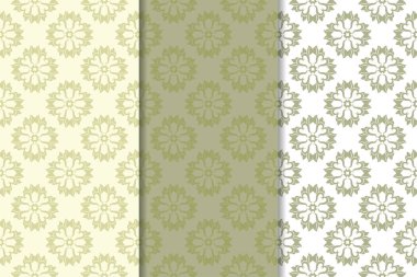 Zeytin yeşili çiçek arka planlar. Tekstil ve duvar kağıtları için dikişsiz desen seti