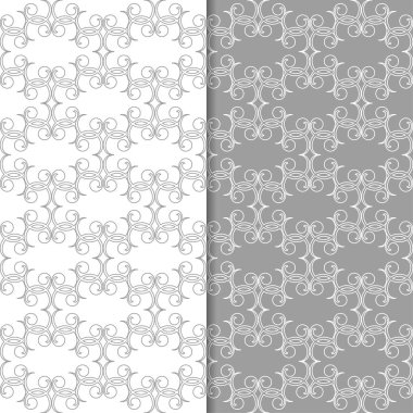 Beyaz ve gri çiçek arka planlar. Tekstil ve duvar kağıtları için dikişsiz desen seti