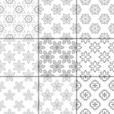 Gri ve beyaz çiçekli süsler. Kağıt için tarafsız Dikişsiz desen koleksiyonu Tekstil