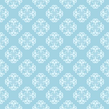 Mavi zemin üzerine beyaz çiçek desenli. Tekstil ve duvar kağıtları için sorunsuz süsleme