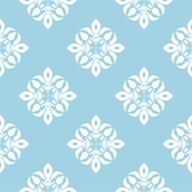 Mavi zemin üzerine beyaz çiçek süsleme. Tekstil ve duvar kağıtları için seamless modeli