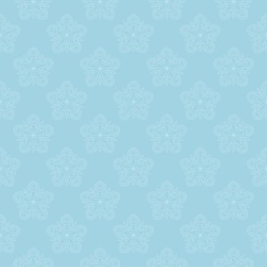 Mavi zemin üzerine beyaz çiçek desenli. Tekstil ve duvar kağıtları için sorunsuz süsleme