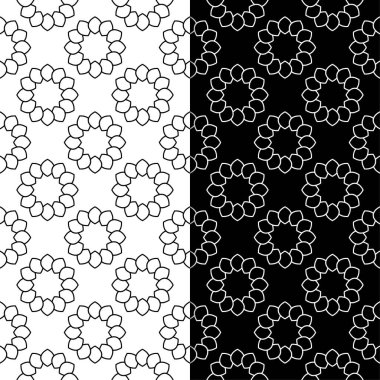 Geometrik süsler kümesi. Web, Tekstil ve duvar kağıtları için siyah ve beyaz Dikişsiz desen