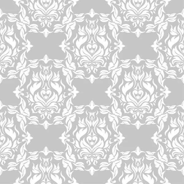 White Flowers Gray Background Ornamental Seamless Pattern Textile Wallpapers — Stock Vector