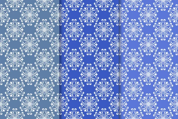 Ensemble Motifs Floraux Bleu Motifs Verticaux Sans Couture Fonds Écran — Image vectorielle