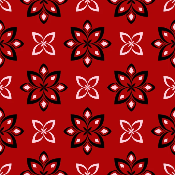 Motif Floral Sans Couture Design Noir Blanc Sur Fond Rouge — Image vectorielle