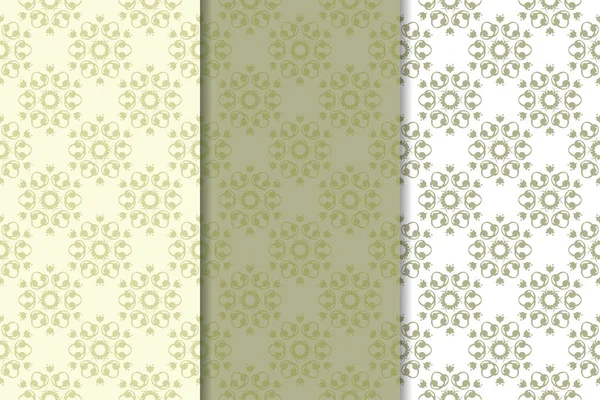 Arrière Plans Floraux Vert Olive Ensemble Motifs Sans Couture Pour — Image vectorielle