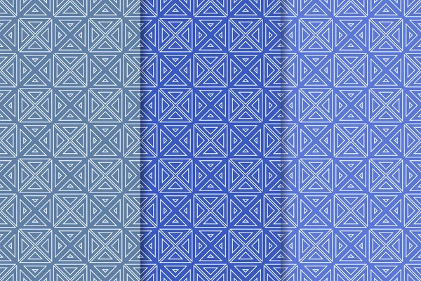 ブルーの幾何学的な装飾品 Web テキスタイルや壁紙のため垂直のシームレス パターンのセット — ストックベクタ