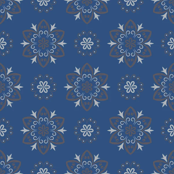 Patrón Floral Sin Costuras Fondo Azul Oscuro Con Diseños Flores — Vector de stock