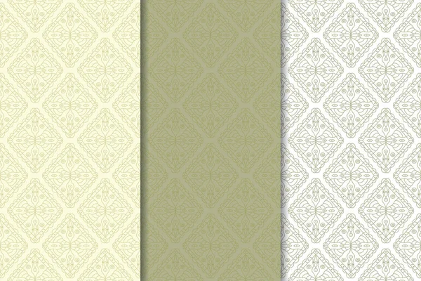 Ensemble Vert Olive Blanc Motifs Géométriques Sans Couture Pour Toile — Image vectorielle