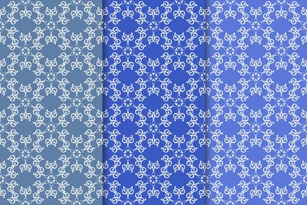 Ornamenti Floreali Blu Set Modelli Verticali Senza Soluzione Continuità Sfondi — Vettoriale Stock