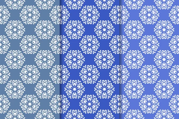 Pakket Floral Ornamenten Blauwe Verticale Naadloze Patronen Wallpaper Achtergronden — Stockvector