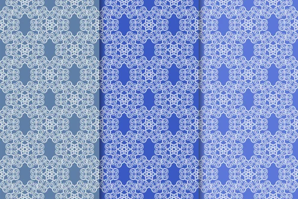 Reihe Von Floralen Ornamenten Blaue Vertikale Nahtlose Muster Hintergrundbilder — Stockvektor