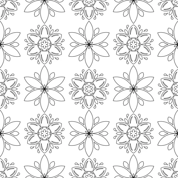 Ornament Floral Negru Fără Sudură Fundal Alb Model Fără Sudură — Vector de stoc