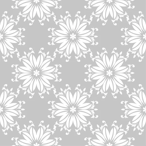 Weiße Blumen Auf Grauem Hintergrund Ornamentale Nahtlose Muster Für Textilien — Stockvektor