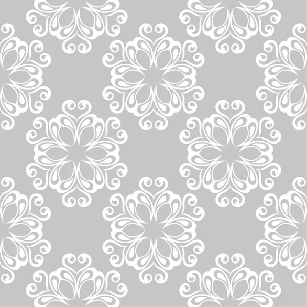 Grau Weißer Blumenschmuck Nahtloses Muster Für Textilien Und Tapeten — Stockvektor