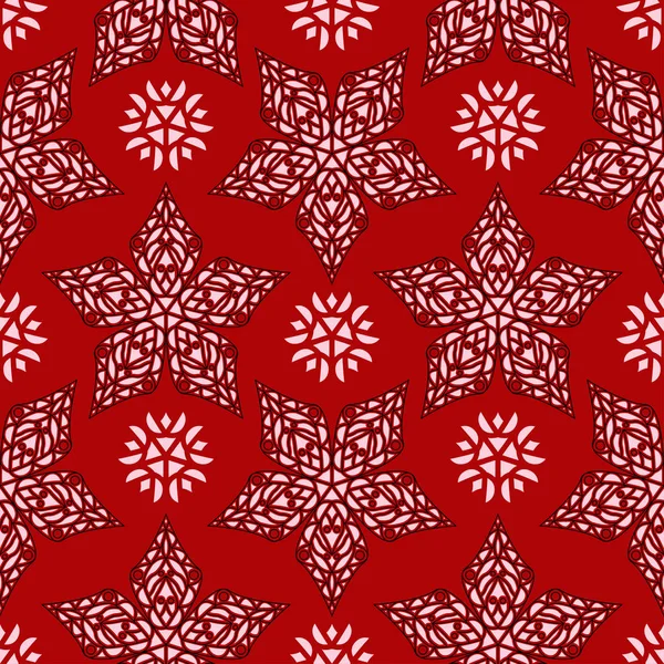 Motif Sans Couture Rouge Avec Motif Floral Noir Blanc Fond — Image vectorielle