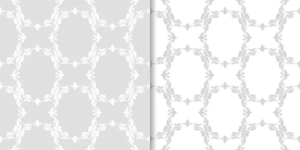 Světle Šedé Bílé Květinové Ornamenty Sada Bezešvé Vzory Pro Textil — Stockový vektor