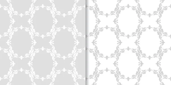 Ornements Floraux Gris Clair Blanc Ensemble Motifs Sans Couture Pour — Image vectorielle