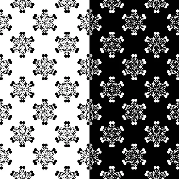 Black White Floral Backgrounds Set Seamless Patterns Textile Wallpapers — Stock Vector