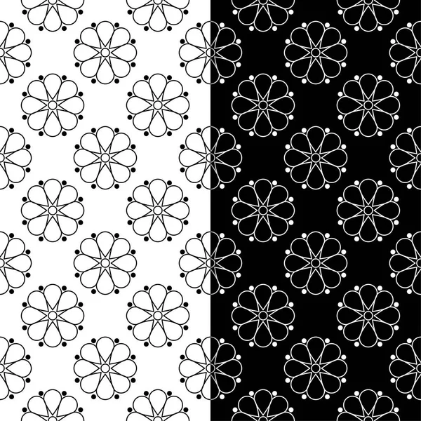 Черно Белый Набор Цветочных Фонтанов Бесшовные Узоры Текстиля Обоев — стоковый вектор